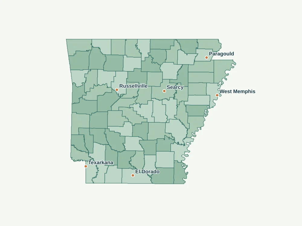 Arkansas county boundaries and service cities